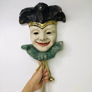 Vintage Venetian Carnival Mask Mold Masquerade Mardigras on Stick Jester Joker